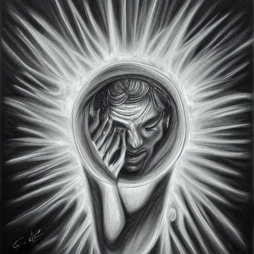 Prompt: soul transfer oil painting, greyscale digital art