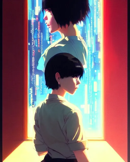 Prompt: a girl with short hair blowing in the wind | | fine detail!! anime!! realistic shaded lighting!! poster by ilya kuvshinov katsuhiro otomo ghost - in - the - shell, magali villeneuve, artgerm, jeremy lipkin and michael garmash and rob rey