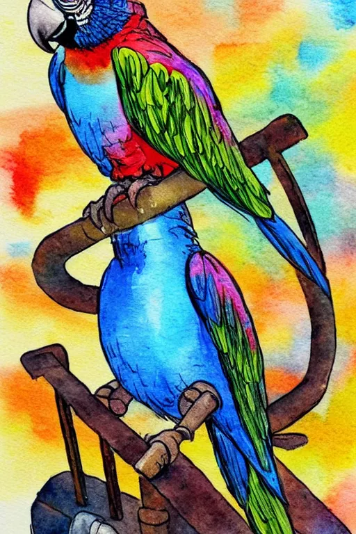 Prompt: a parrot on a pirate ship, abstract, vintage, artistic, sharp focus, masterpiece, watercolor, art in the style of joshy sly