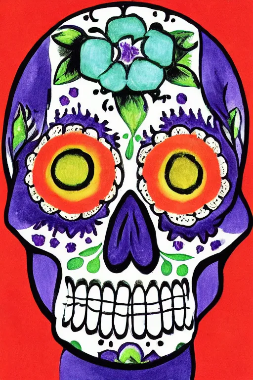 Prompt: Illustration of a sugar skull day of the dead girl, art by johannes itten