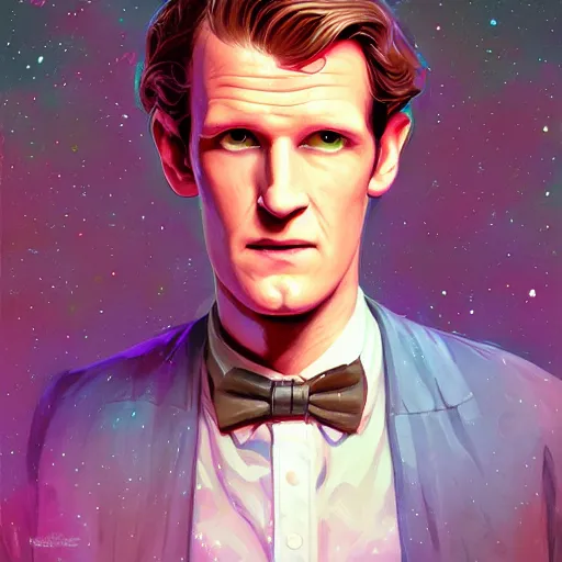 Prompt: doctor who, matt smith, star wars, brush strokes, heavy paint, portrait, rim light, fresh colors, gradients, highly detailed, digital illustration, concept art, smooth, sharp focus, pleasing aesthetics, josan gonzalez, ralph mcquarrie