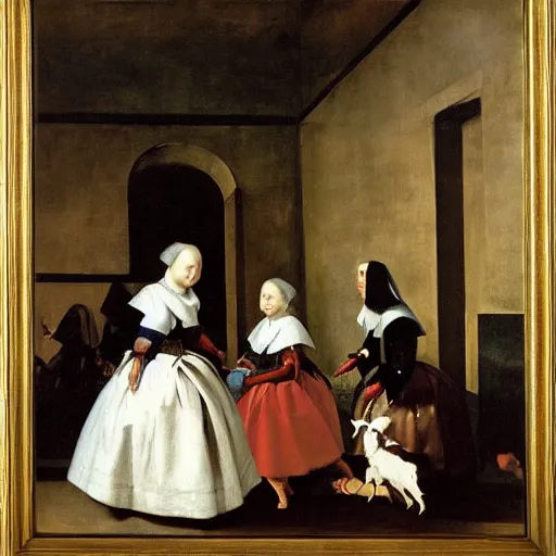 Prompt: las meninas but with goats, diego velazquez, oil on canvas, spanish golden age, detailed