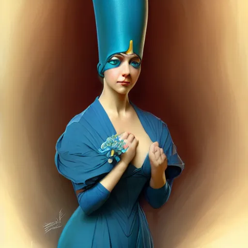 Image similar to marge simpson, intricate, elegant, highly detailed, digital painting, artstation, concept art, smooth, sharp focus, illustration, art by artgerm and greg rutkowski and alphonse mucha and william - adolphe bouguereau