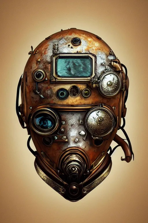 Image similar to steampunk helmet fantasy art mask robot ninja stylized digital illustration sharp focus, elegant intricate digital painting artstation concept art global illumination ray tracing advanced technology chaykin howard and campionpascale and cooke darwyn and davis jack