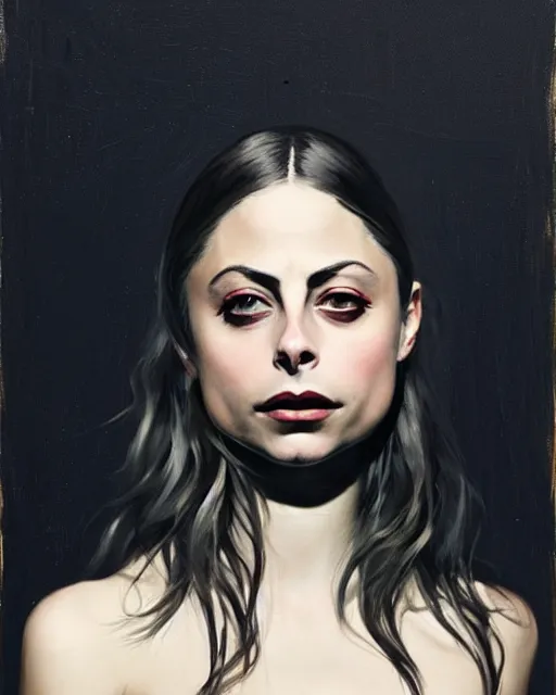 Prompt: style of jeremy lipking : : gorgeous willa holland : : evil witch, swirling black magic, black dress : : symmetrical face, symmetrical eyes : : full body pose : : gorgeous black hair : : magic lighting, low spacial lighting : :