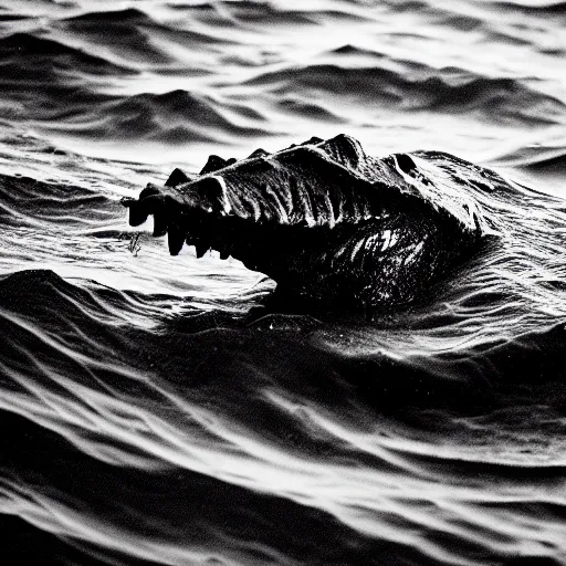 Prompt: award-winning, black and white photograph of a sea monster, extremely detailed