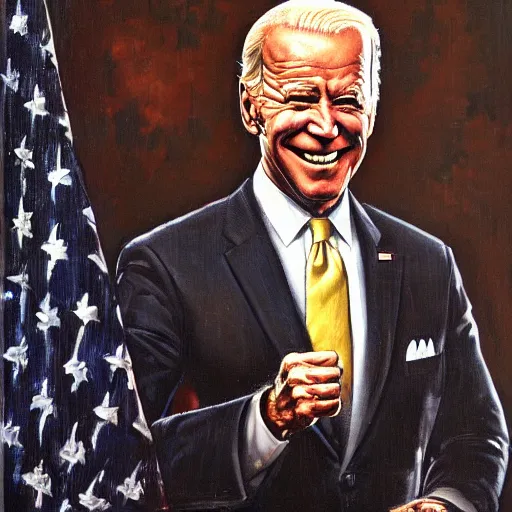 Image similar to joe biden as robocop, realistic oil painting, style of norman rockwell, 8 k, super sharp, ultra detail, rule of thirds,