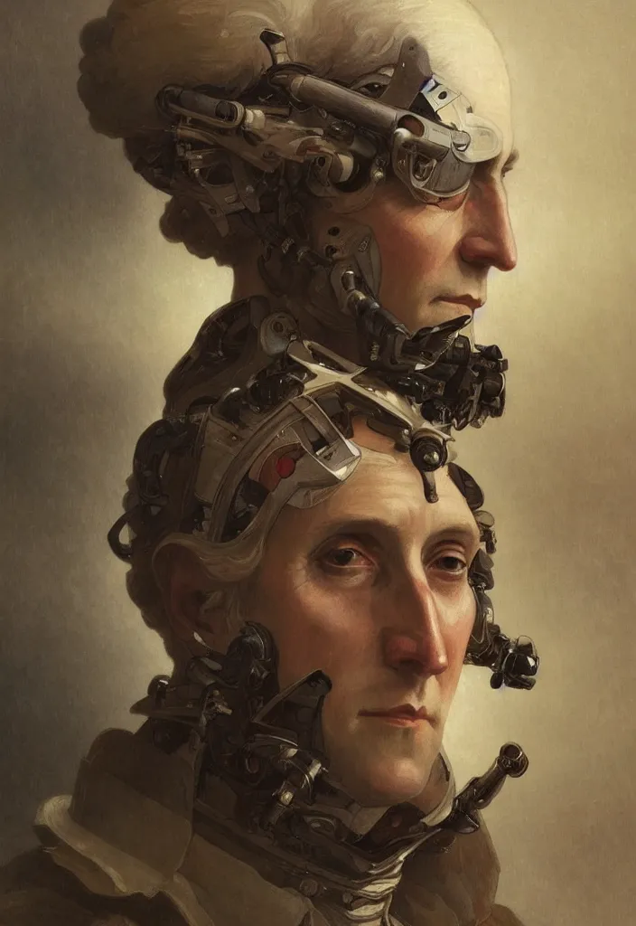 Prompt: a portrait george washington as a cyborg, intricate, war torn, highly detailed, digital painting, emotional, artstation, concept art, smooth, sharp focus, illustration, art by artgerm and greg rutkowski and alphonse mucha and william - adolphe bouguereau