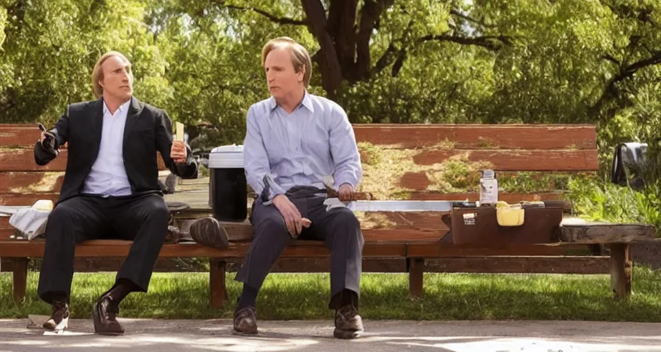 bob odenkirk and patrick fabian eating ice cream on a Stable