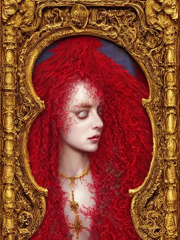 Image similar to a beautiful render of baroque catholic veiled red queen , with symmetry intricate detailed,by LEdmund Leighton, peter gric,aaron horkey,Billelis,trending on pinterest,hyperreal,jewelry,gold,intricate,maximalist,glittering,golden ratio,cinematic lighting