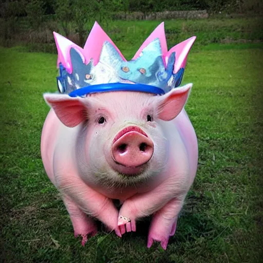 Image similar to pig wearing a crown in the style of my little pony