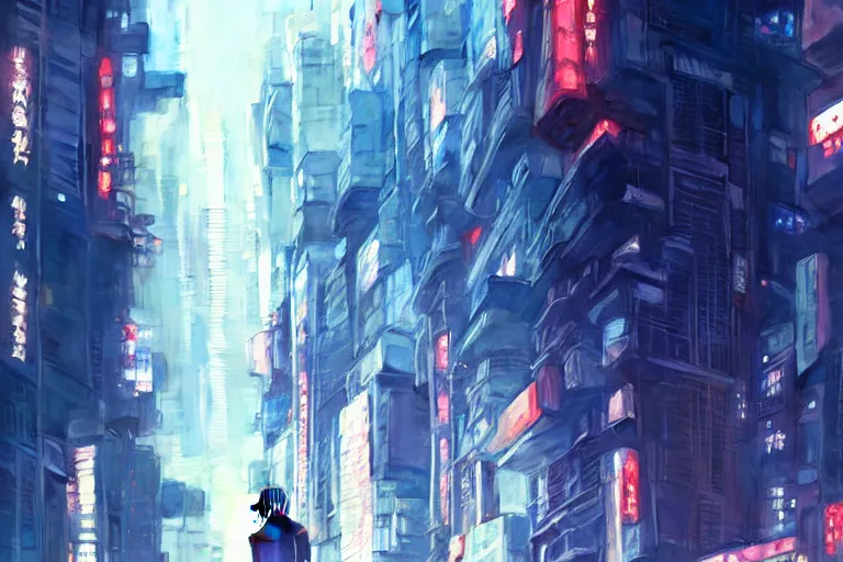 Image similar to painting of a city, fine details. anime, by ilya kuvshinov katsuhiro otomo ghost - in - the - shell style, magali villeneuve, artgerm, rutkowski, wlop jeremy lipkin and giuseppe dangelico pino and michael garmash and rob rey and tsutomu nihei