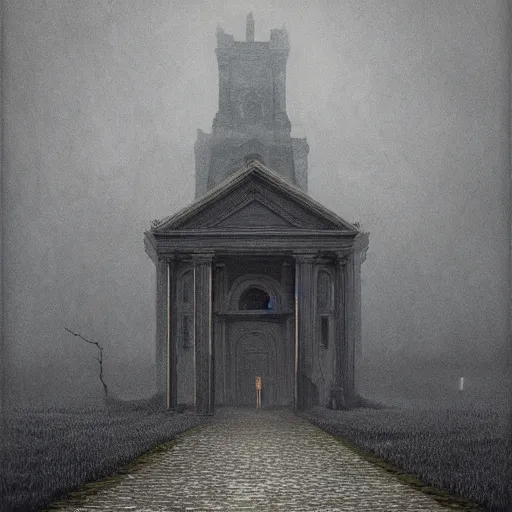 Image similar to an asylum, illustrated by zdzisław beksinski, dark photography, trending on behance, trending on artstation, artstation hq, grim and gloomy lighting, 4 k, 8 k
