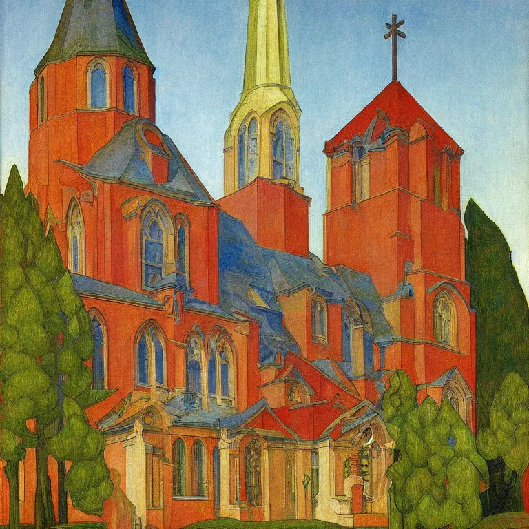 Image similar to church building, painted by Edward Hopper, painted by Anton Bilibin, surrealism, airbrush