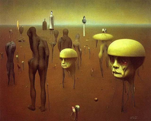 Image similar to change by beksinski, carrington, bosch, dali, barlowe, magritte