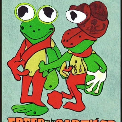 Image similar to frog and toad play house of puppets by metallica