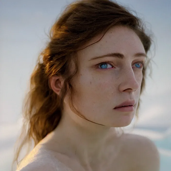 Prompt: Kodak Portra 400, 8K,ARTSTATION, Caroline Gariba, soft light, volumetric lighting, highly detailed, britt marling style 3/4 , extreme Close-up portrait photography of a beautiful woman how pre-Raphaelites, the face emerges from Pamukkale, thermal waters flowing down white travertine terraces ,and hair are intricate with highly detailed realistic beautiful flowers , Realistic, Refined, Highly Detailed, interstellar outdoor soft pastel lighting colors scheme, outdoor fine art photography, Hyper realistic, photo realistic