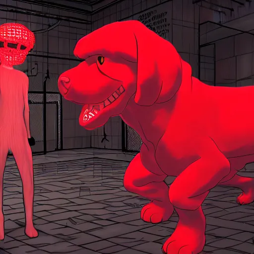 Image similar to the scp foundation mtf fighting off evil clifford the big red dog in a dark laboratory hallway, intricate, dramatic lighting, elegant, hyper realistic, smooth, highly detailed