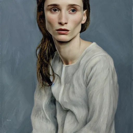 Image similar to high quality high detail painting by lucian freud, hd, portrait of rooney mara, photorealistic lighting