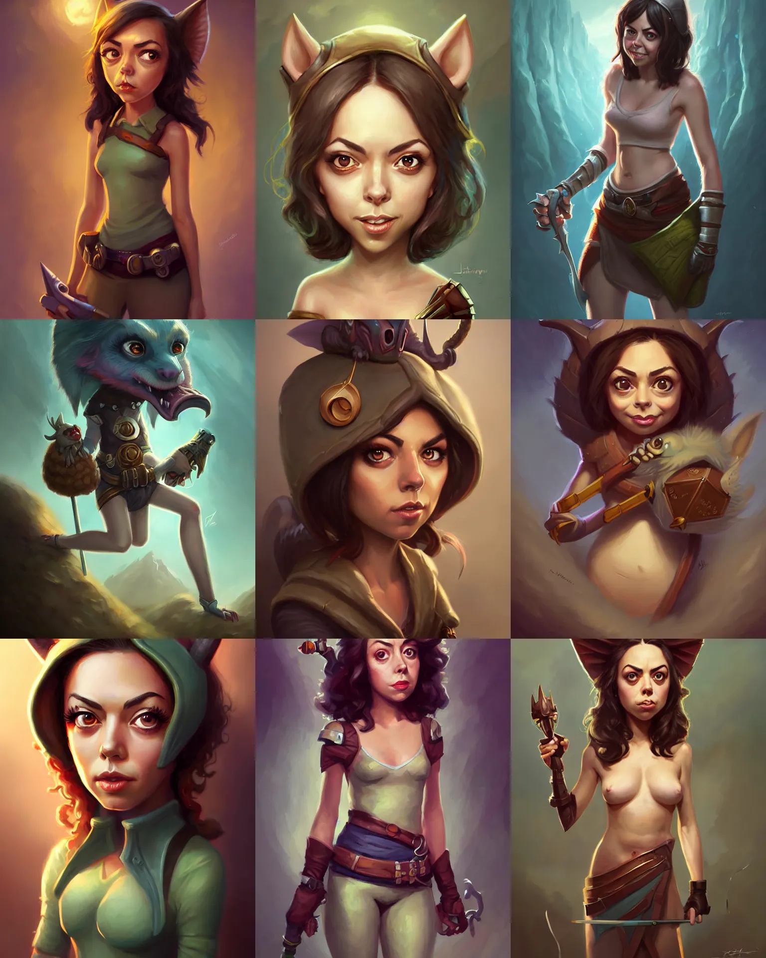 Prompt: cute little anthropomorphic aubrey plaza cute and adorable, pretty, beautiful, dnd character art portrait, matte fantasy painting, deviantart artstation, by jason felix by steve argyle by tyler jacobson by peter mohrbacher, cinema