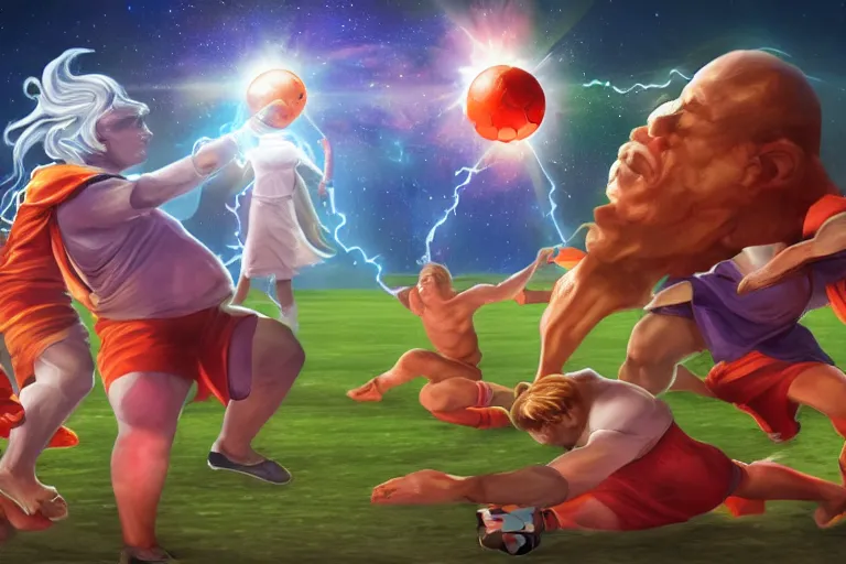 Image similar to Gods are playing football with planets