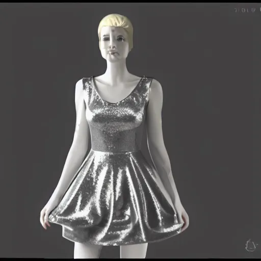 Image similar to a dress created with aluminim foil. octane render