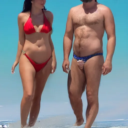 Image similar to photo of a 4 0 year old man that looks young for his age dating a very attractive 2 2 year old woman wearing a bikini. he was 1 8 when she was a newborn baby