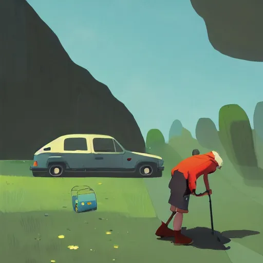 Image similar to hiker unloading the car before camping, a storybook illustration by goro fujita and atey ghailan