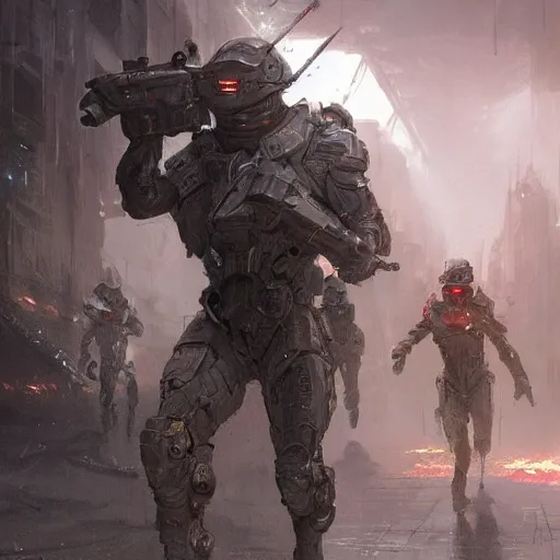 Prompt: concept art by greg rutkowski, soldiers in futuristic tactical gear, running around the outside of a space colony, futuristic, brutalistic environment, scifi, detailed and intricate environment, reddish lighting, stressful atmosphere, high technology, highly detailed portrait, digital painting, artstation, concept art, smooth, sharp foccus ilustration, artstation hq.