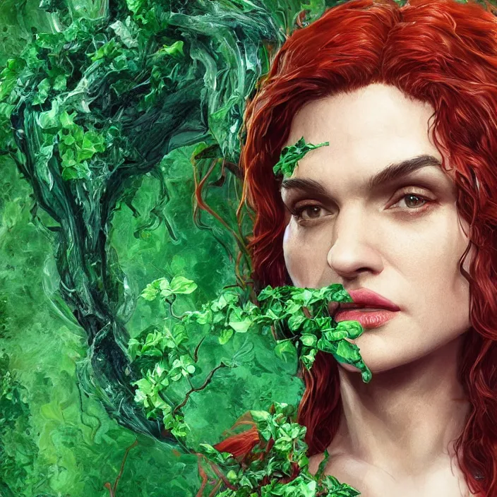 Image similar to portrait of Rachel Weisz as a Poison Ivy. intricate artwork. by Tooth Wu, wlop, beeple, dan mumford. octane render, trending on artstation, greg rutkowski very coherent symmetrical artwork. cinematic, hyper realism, high detail, octane render, 8k