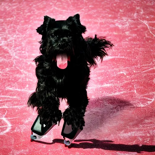 Prompt: a maltese black dog wearing ice skates