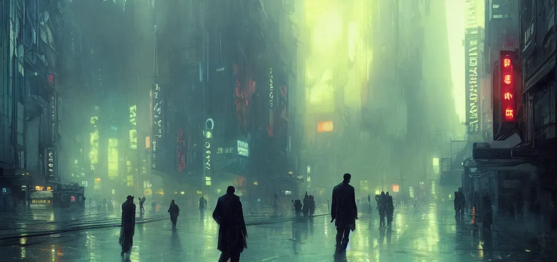 Image similar to 2 0 1 8 blade runner movie still man look at the cityscape from roof perfect face fine realistic face pretty face neon puffy jacket blue futuristic sci - fi elegant by dennis villeneuve tom anders zorn hans dragan bibin thoma greg rutkowski ismail inceoglu illustrated sand storm alphonse mucha