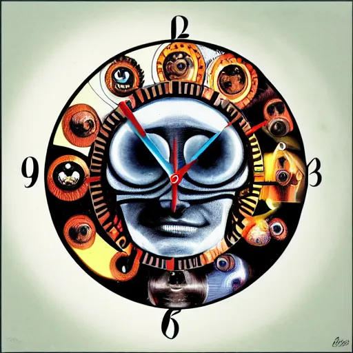 Image similar to man with alien clock eyes album cover