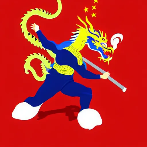 Image similar to Chinese president, battle, bananas weapon, dragon, mountains background, fighting stance, painting