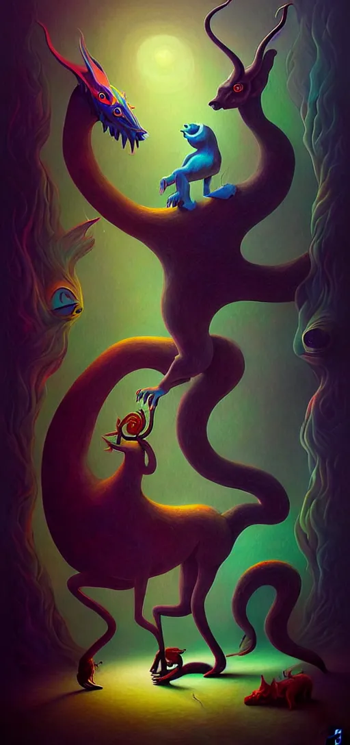 Prompt: strange mythical beasts of whimsy, surreal dark uncanny painting by ronny khalil