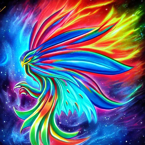 Image similar to rainbow cosmic phoenix