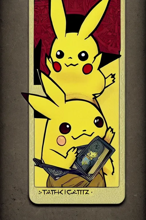 Prompt: Pikachu tarot card, art nouveau style, trending on artstation