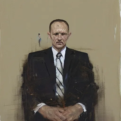 Prompt: ( ( ( portrait ) ) ) of a sinister kgb agent by jonathan yeo!!!!!