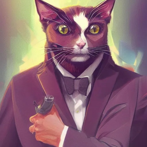 Prompt: cat in suit, manga cover art, detailed color portrait, artstation trending, 8 k, greg rutkowski