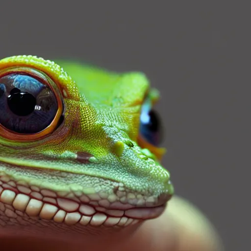 Image similar to a gecko looking into the camera, photorealistic, artstation, cinematic lighting 4k