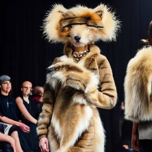 Image similar to a photo of a runway show with Furry models, 8k, vogue magazine