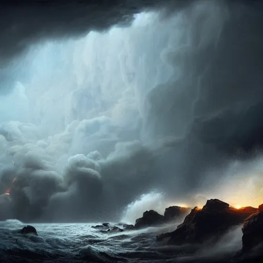 Prompt: venus going out of space water during a big storm, great space, epic composition, 8 k, by greg rutkowski, beautifuk cinematic light