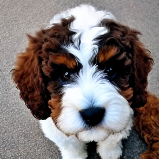 Image similar to Bernedoodle puppy with huge eyes