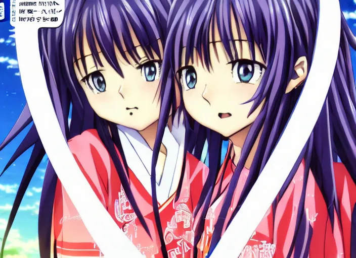 Image similar to ; weekly shonen jump issue 1 4, cover, 2 0 0 0 clannad shuffle lucky star suzumiya haruhi toheart event'anime symmetry and pattern illustration japanese very very beautiful cute girls doing cute things trending on artstation pixiv makoto shinkai smiling super heterochromia detailed eyes eyebrowless symmetry face visual novel hairpin star