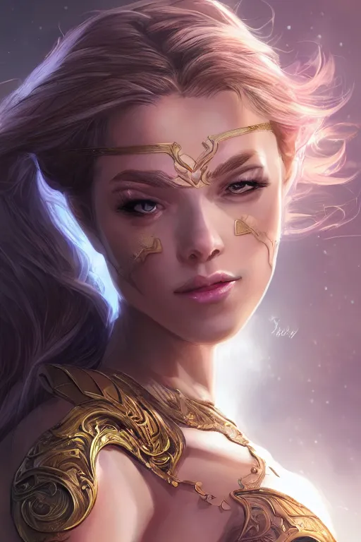 Image similar to three quarters portrait pose of a beautiful woman, strong body,super heroine costume,super powers, fantasy, intricate, elegant, highly detailed, digital painting, artstation, concept art,shining, sharp focus, illustration, art by Stanley Lau