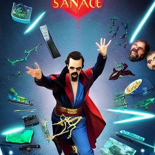 Image similar to “borat as dr strange, poster, highly detailed, dynamic poster, marvel, sci-fi, super heroes, concept art, borat, Sacha Baron Cohen”