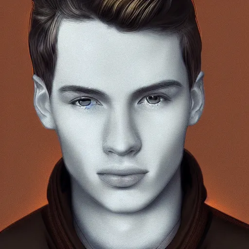 Prompt: portrait of a young man with brown hair, digital art, detailed, saturated