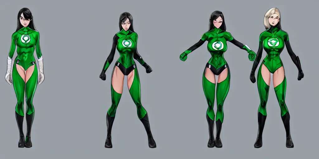 Image similar to full body exaggerated outfit, female green lantern character clean concepts by senior concept artist in the anime film, tech wear, streetwear, featured on artstation