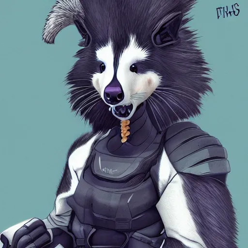 Image similar to a transhuman skunk fursona, highly detailed, by kawacy, trending on artstation, furry art