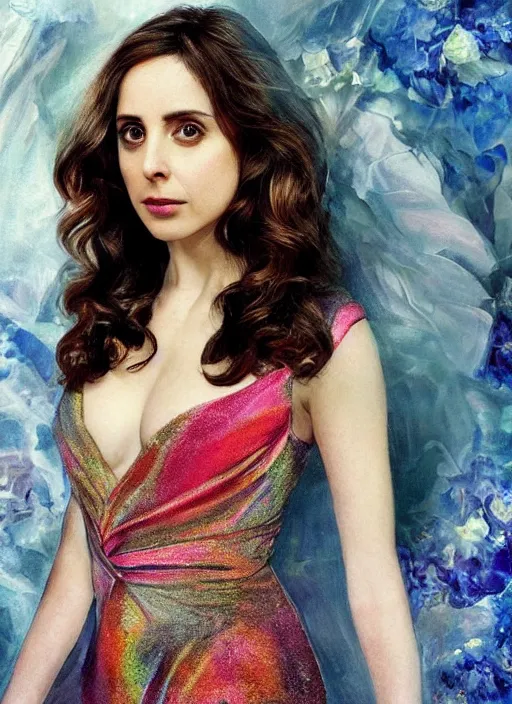 Image similar to Greek goddess Alison Brie in her best gala clothes staring in amusement at you. soft detailed painting at 16K resolution and amazingly epic visuals. epically beautiful image. amazing effect, image looks gorgeously crisp as far as it's visual fidelity goes, absolutely outstanding. vivid clarity. ultra detail. iridescent. mind-breaking. mega-beautiful pencil shadowing. beautiful face. Ultra High Definition. soft shading. soft texture. intensely beautiful.